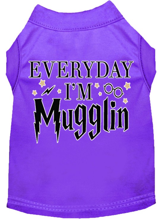 Everyday I'm Mugglin Screen Print Dog Shirt Purple XS